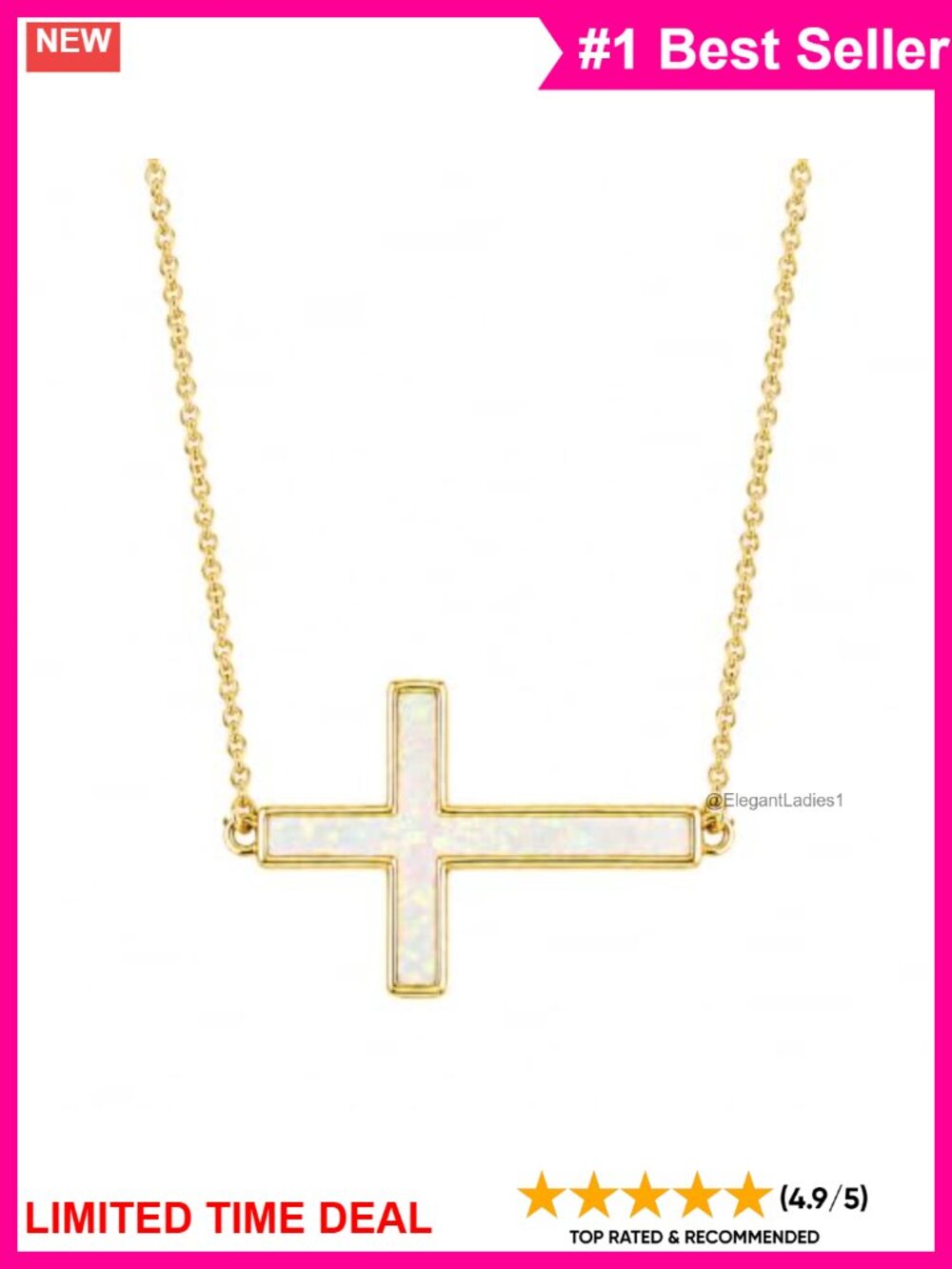 14K Gold Plated Cross Pendant Necklace Opal Christian Jewelry